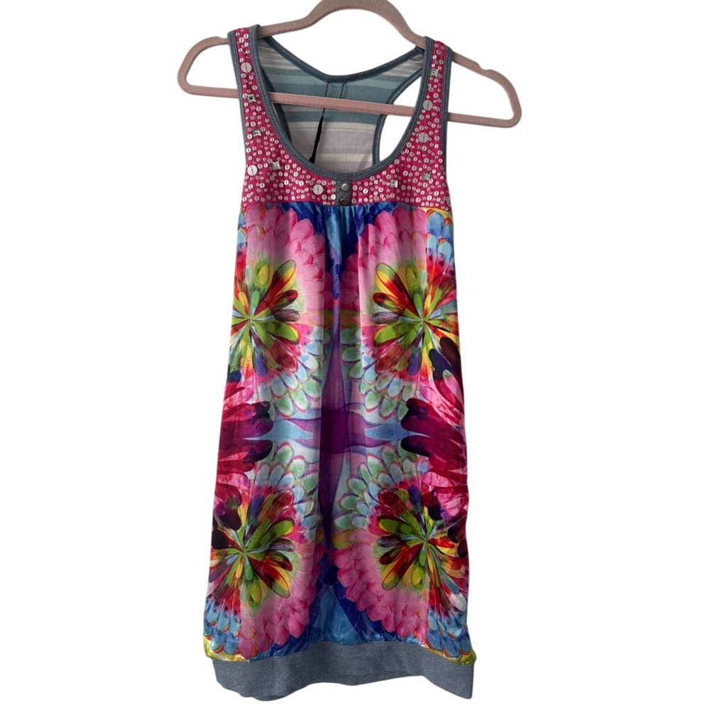 Custo Barcelona Sveta Dress Space Floral Sequin Mini Dress Size 3 NWT